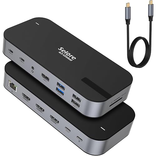Selore 3 HDMI Docking Station Triple Monitor Docking Station 3 Monitors | USB C Dock, Triple HDMI, Triple 4K Display, 10Gbps Tata Transfer, 100W PD Charging, USB C Hub, USB C Dongle for Windows macOS