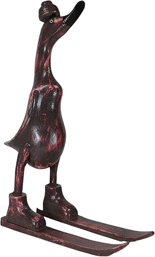 Ebros Gift Balikraft - Figura decorativa de madera tallada a mano, diseño de pato rojo granate, 14.5 pulgadas de alto, escultura coleccionable de
