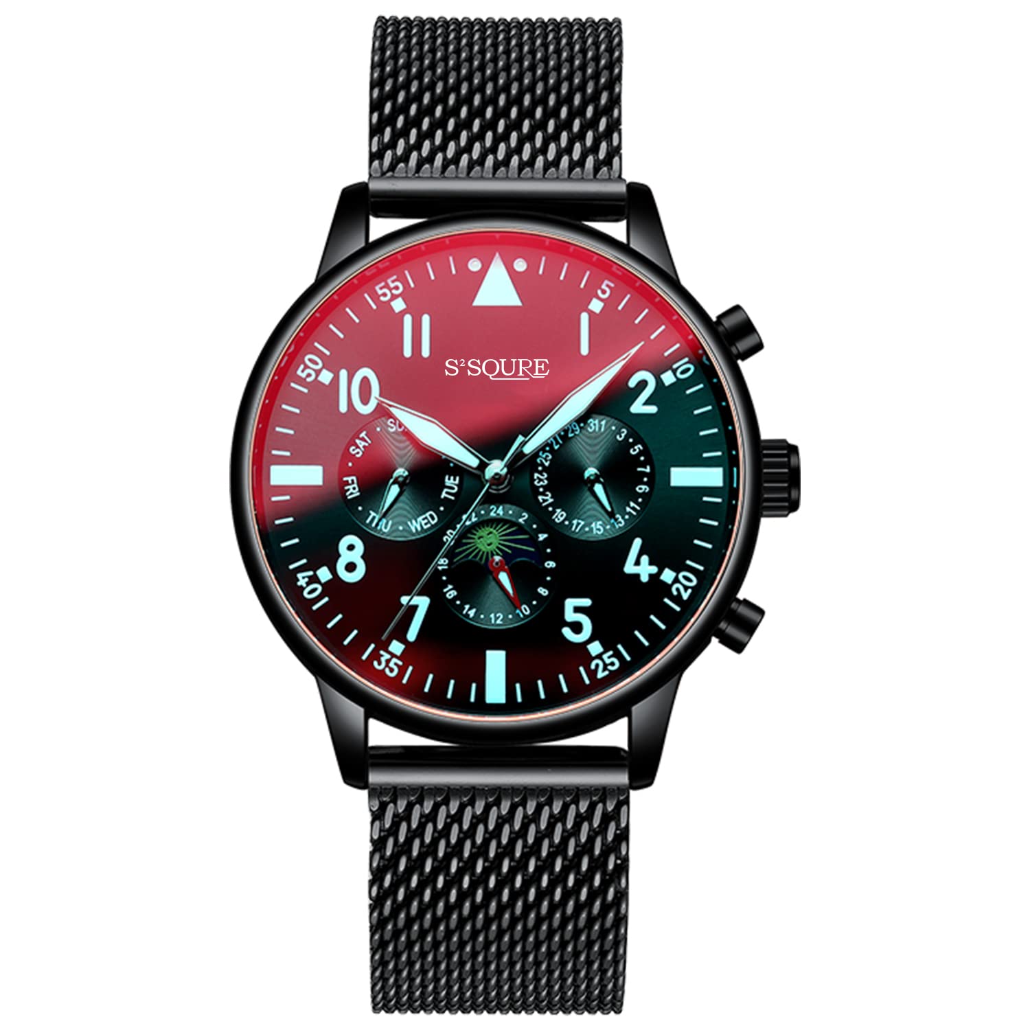 Gute Herrenuhr, automatische mechanische Armbanduhr, schwarz analog, Datum, Edelstahl. S-Armband, Sportuhren, Geschenk