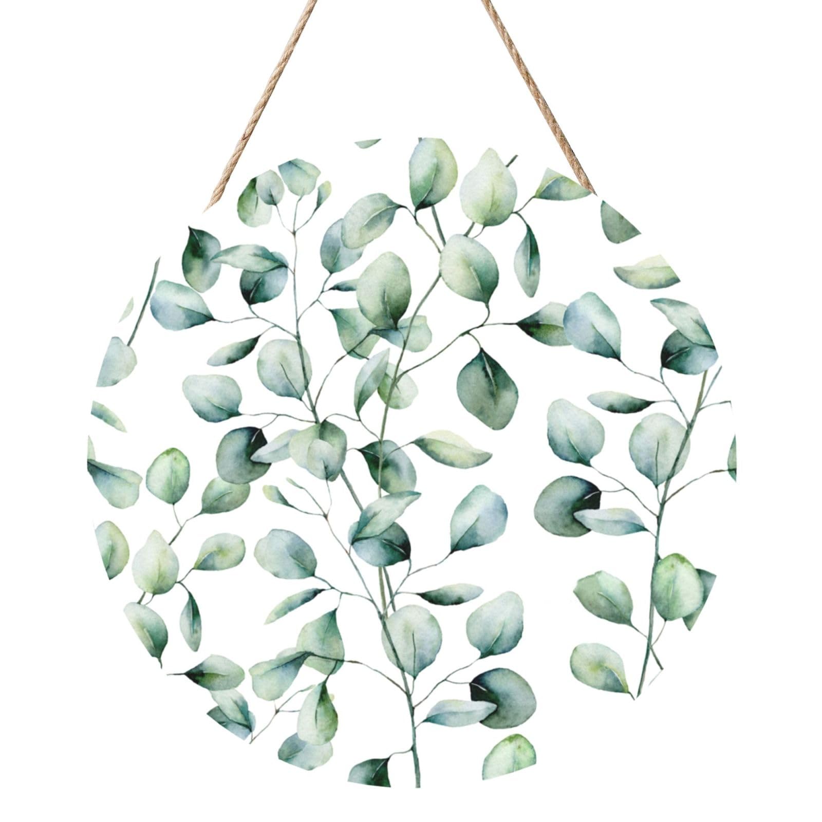InOmak Eucalyptus Leaves, Round Wood Panel Painting 12 in, Wall Hanging Painting For Home