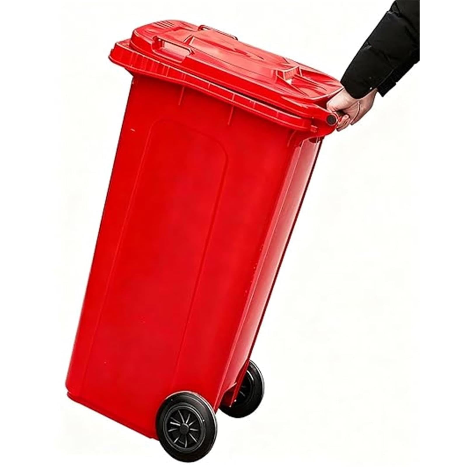 VITIWEDTY Outdoor Garbage Bin with Wheels, Large Capacity Plastic Trash Can with Lid (Red 32 Gallon/120L)