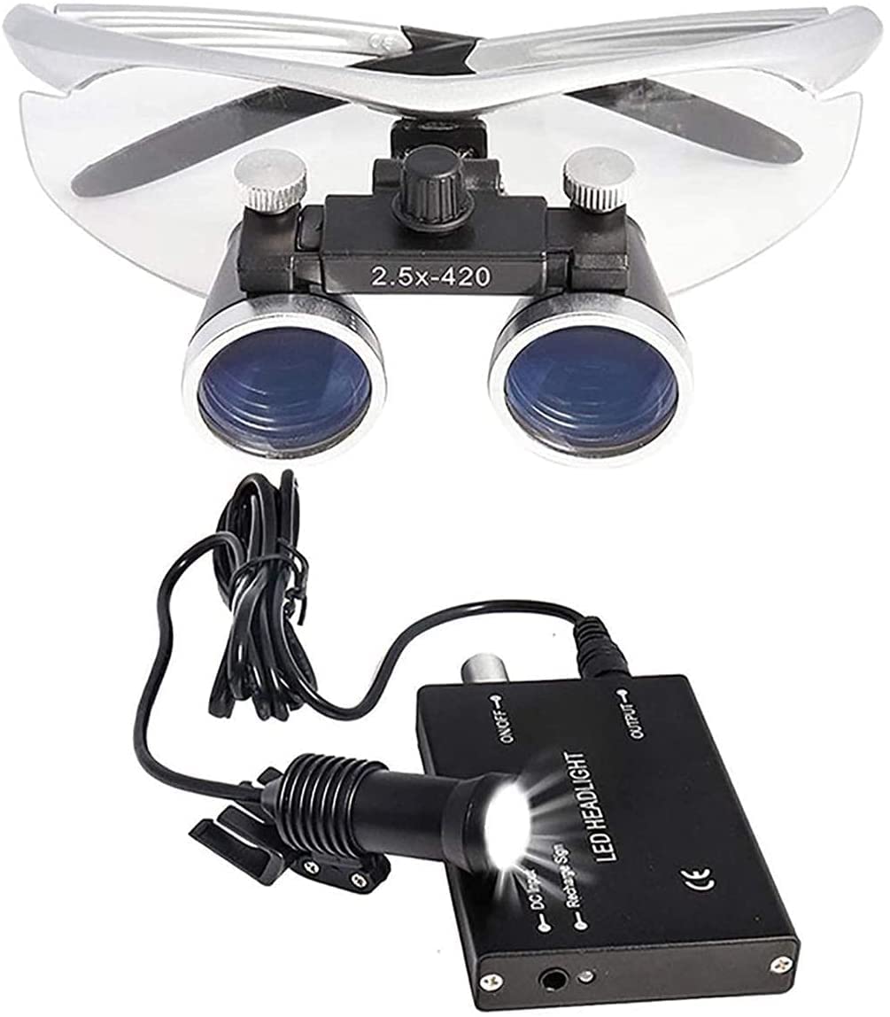 asdchZen Dental Loupes,Head Mountlighted Magnifying Glasses,Headlight Magnifier Binocular Dental Loupes 2.5X Dental Surgical Loupes With 5W Led Headlight Surgical Glasses,Blue