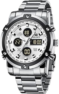 Mens Watches Multifunctional Chronograph Led Analog Digital Watch Stainless Steel Day Date Alarm Wrist Watch Gent Luminous Waterproof