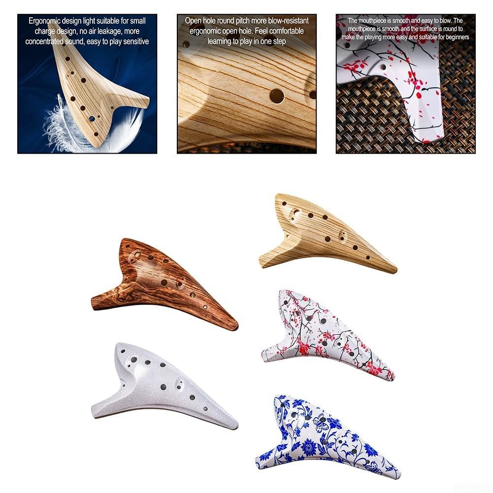 Ocarina avec 12 trous finition lisse, livret de musique et sac de transport pour musiciens débutants (marron)