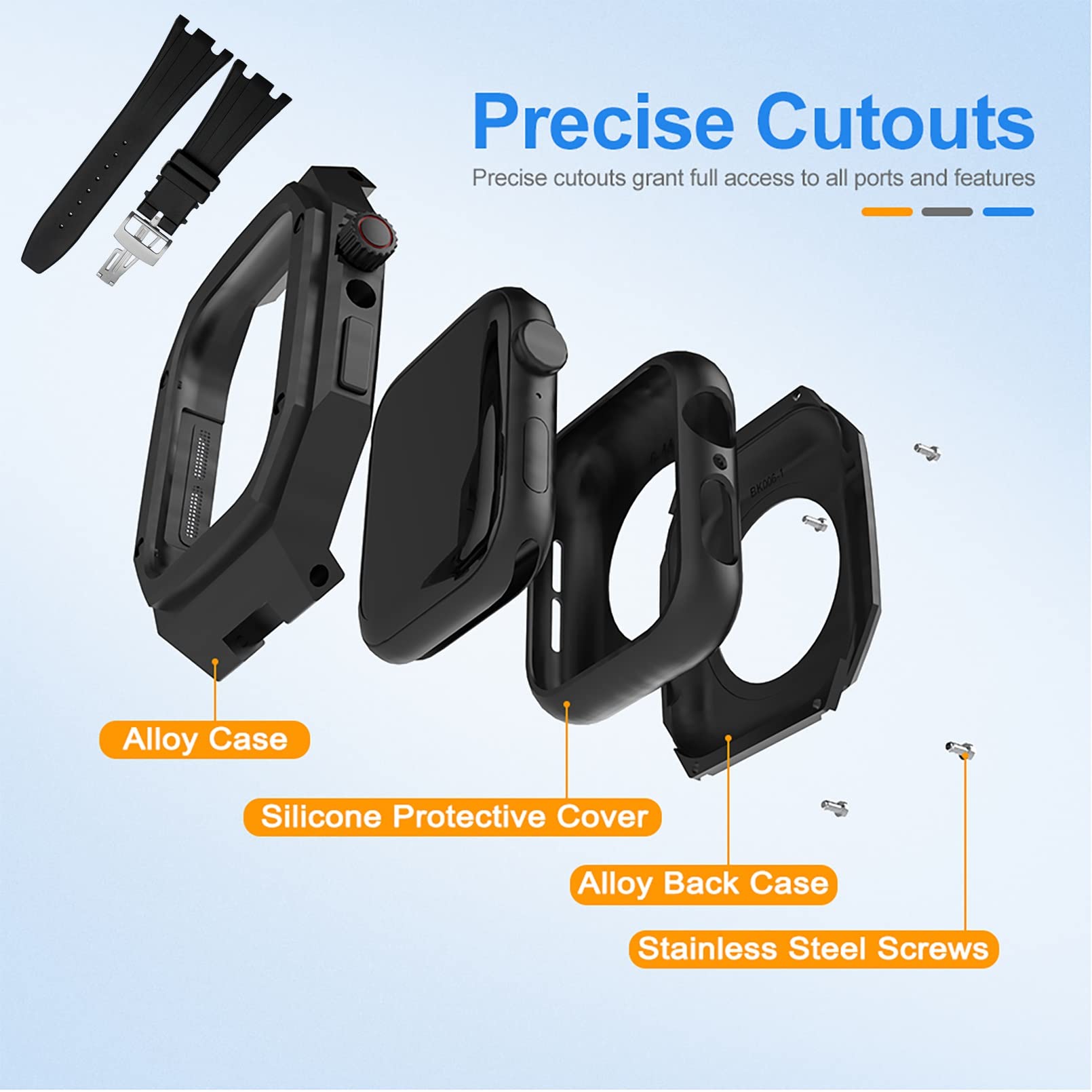 Switch Smart Watch Case per Band Mod Kit 45mm 44mm, cinturino in gomma (colore: Preto, dimensione: 44 mm per 6/5/4/SE)