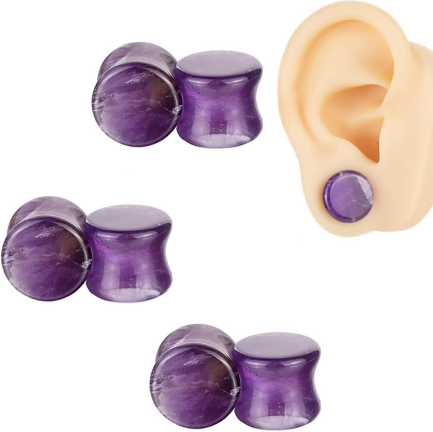 8g-3/4 inch Ear Gauges Plugs, Tunnels for Ears Stone Amethyst Stone Body Piercing Jewelry for Ears 22pcs