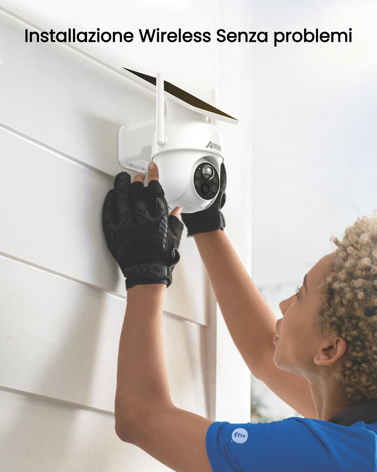 ANRAN 5MP Telecamera Wifi Esterno Senza Fili con Pannello Solare 2Pz | 360° Telecamera,Visione Notturna a Colori, Avvisi Intelligenti, Compatibilità con Alexa, IP66