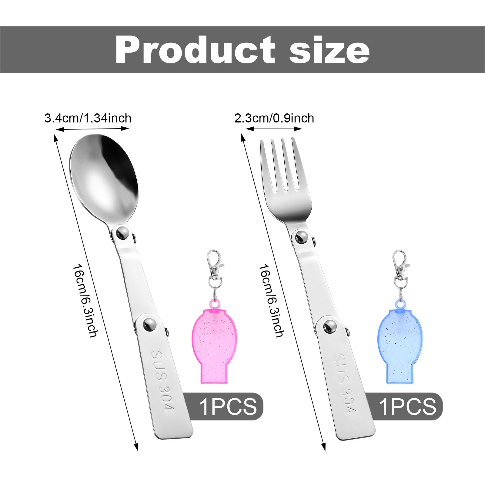 2pcs Foldable Fork and Spoon Set, Portable Stainless Steel Folding Spoon and Fork with 2 Plastic Storage Cases for Outdoors Travel Replacement Compatible with Thermos Funtainer 16oz Food Jar
