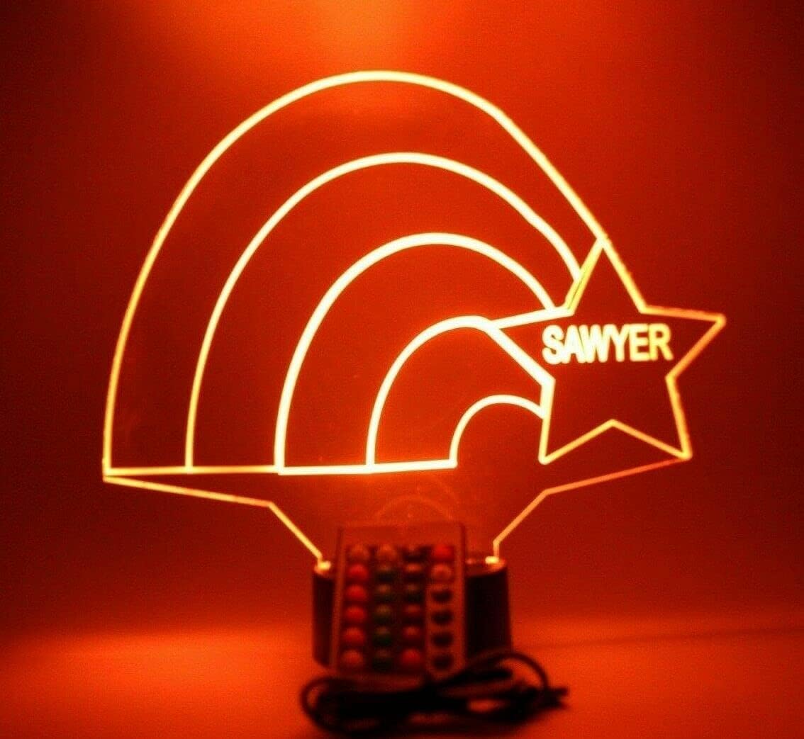 Rainbow Star Night Light Up Table Lamp LED Personalized Name Engraved Rainbow Star Bright Home Room Decor - It's Wow, with Remote, 16 Colors, Free Engraved, Great Gift