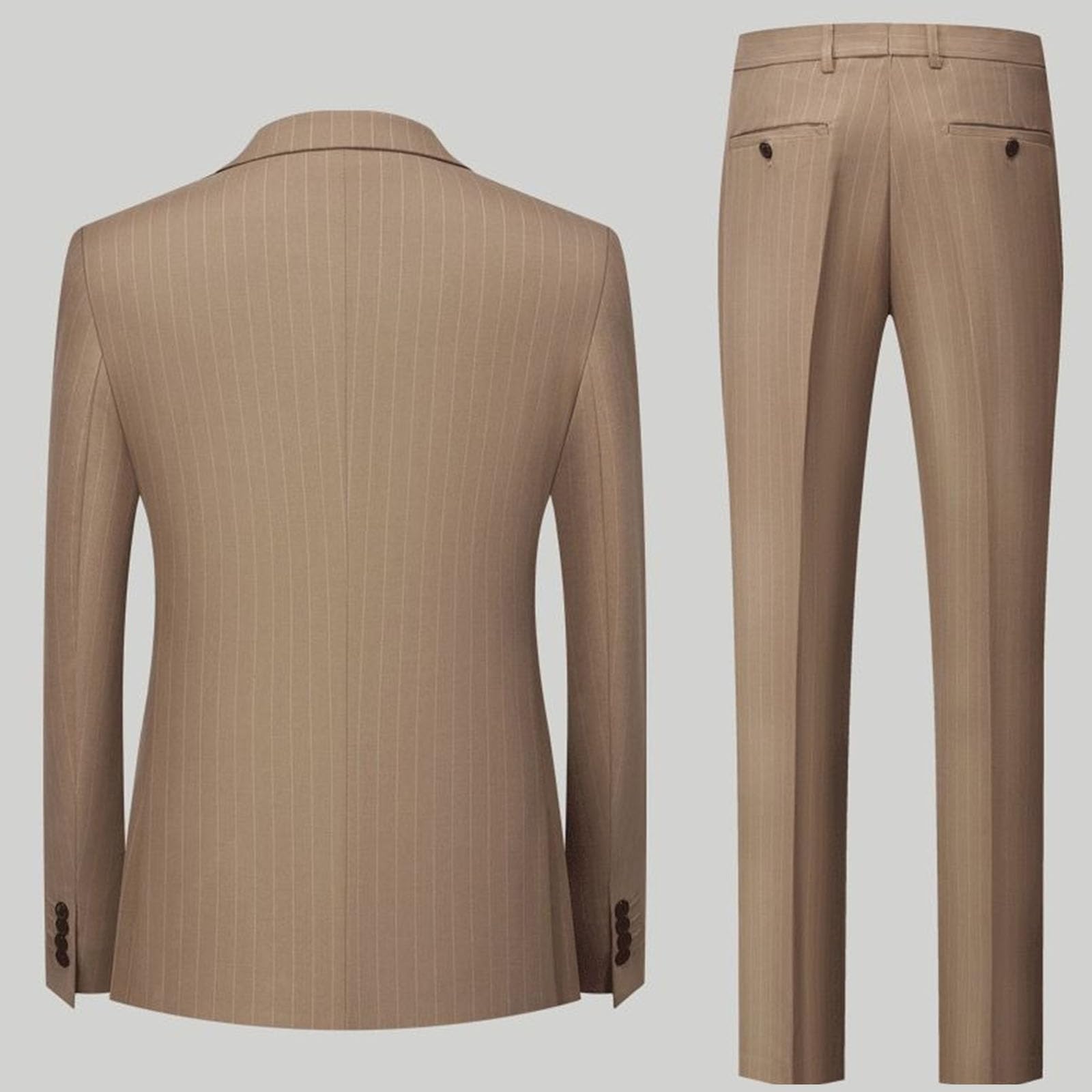 Abiti da Uomo Slim Fit gessati 2 Pezzi Doppiopetto Casual Smoking Blazer Giacca Pantaloni Business Matrimonio Ballo di fine Anno