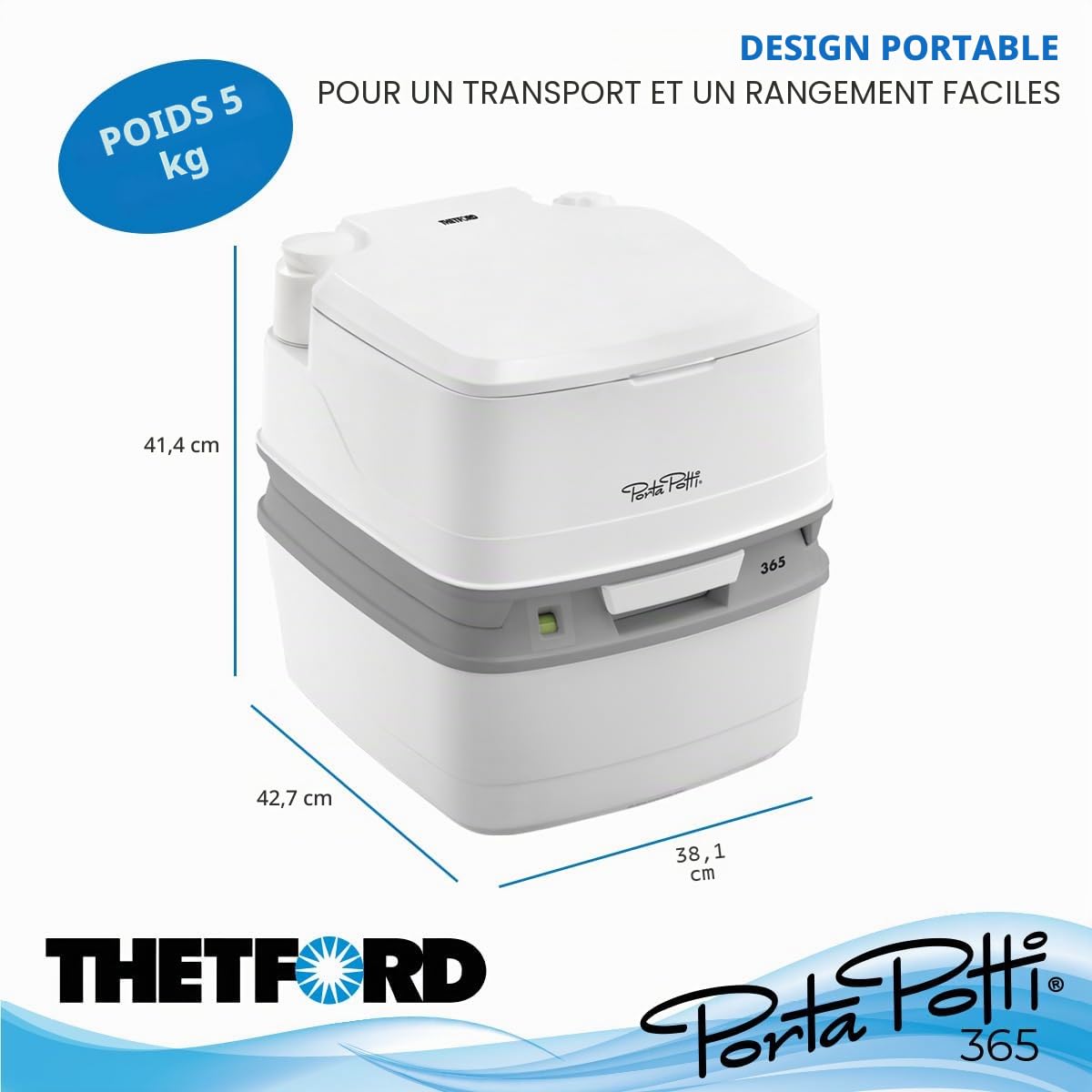 Thetford 92820 Potti Potti 365 Toilette Portable, Blanc-Gris, 414 x 383 x 427 mm