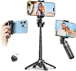 Tobeape Mini Tripé 4 em 1 para Celular com Controle Bluetooth, Bastão de Selfie Portátil com Suporte Dobrável, Sapata Fria Dupla, Ideal para Vídeos, Viagens e Vlogs - Compatível com iPhone/Android