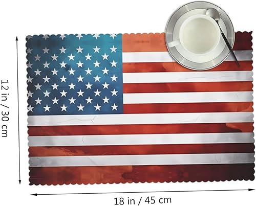 Miniatura 2 de Rectangular Placemats Set of 4, Heat Resistant Vintage American USA Flag Printed Kitchen Dining Table Mats