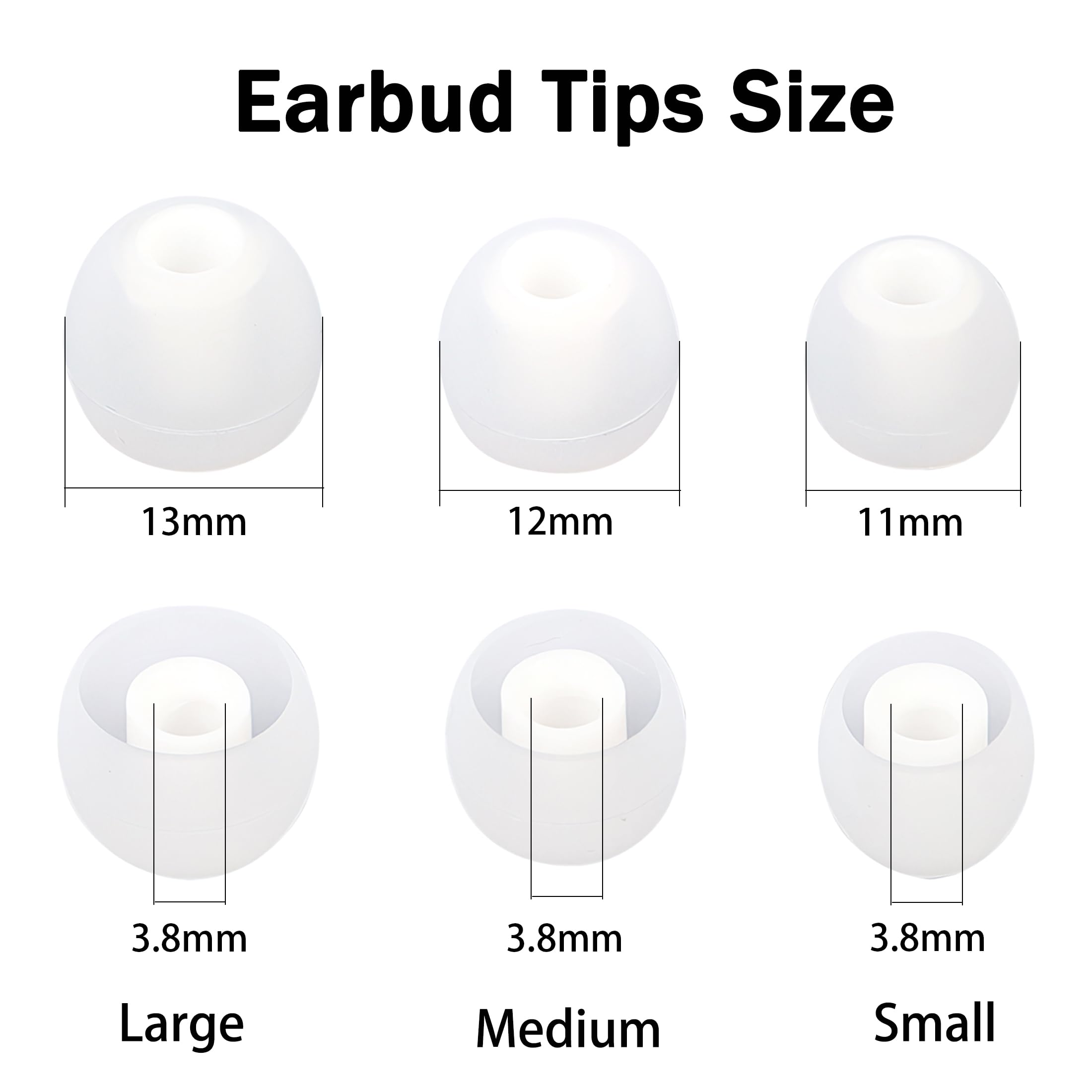 Puntas de repuesto de silicona para auriculares que se adaptan a la mayoría de auriculares intraurales (agujero interior de 3,8 mm a 5,1 mm), puntas de goma para auriculares, 18 pares S, M, L