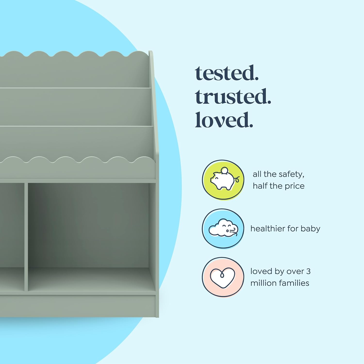 Davinci Sammy Scallop Bookcase in Light Sage, Nursery/Kids Room Storage