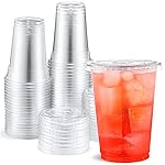 Eupako 10 oz Plastic Cups with Lids 100 Sets, Disposable Clear Cups with Lids, Cold Drink Containers for Beverage, Parfait, Smoothie