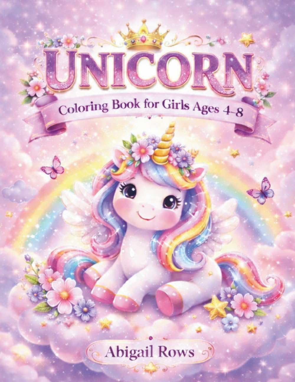 Unicorn Coloring Book for Girls Ages 4-8: 40+ Adorable Illustrations with Rainbows, Hearts, Stars and Fairies