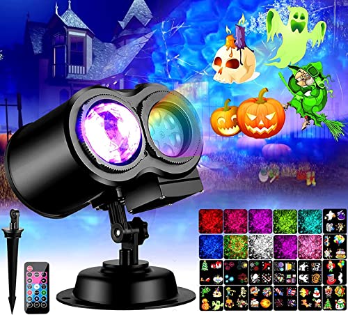 Decoración Exterior, Home Improvement Proyector de Halloween con 16 patrones de diapositivas y 10 ondas de color, luces de fiesta de cumpleaños de Navidad de Halloween para interiores y exteriores