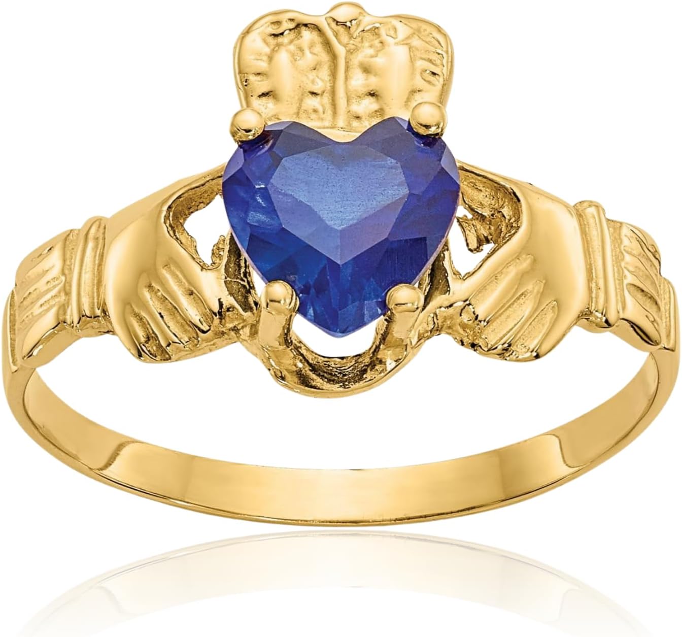 IceCarats 14K Solid Yellow Gold Cubic Zirconia Celtic Claddagh Statement Fashion Ring 2mm Slim Band Heart Cut, Prong Set