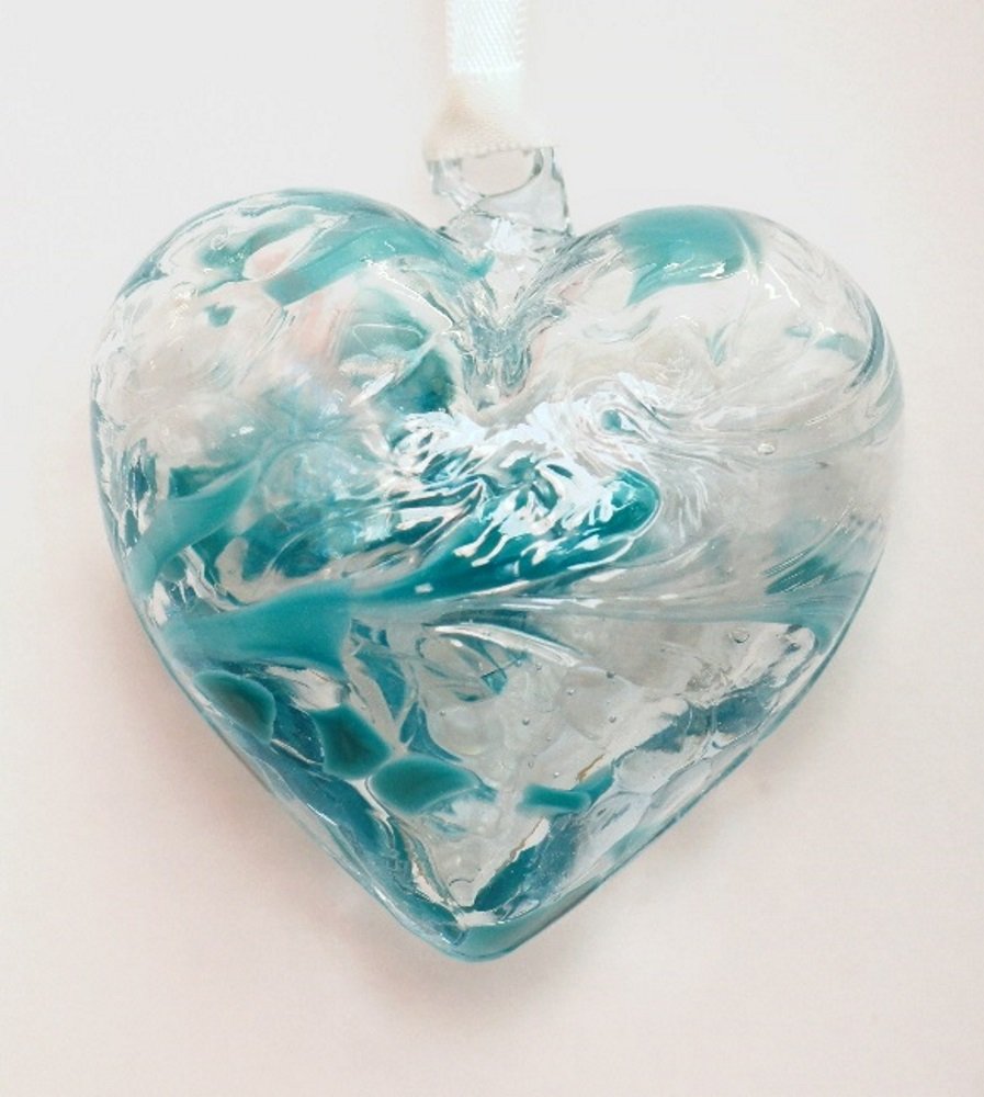 Milford Collection Glass Friendship Heart Small - Turquoise