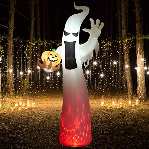 SUPERJARE 8 Ft Halloween Inflatable Ghost, Blow up Flashing Flame Decoration with LED Light, Indoor & Outdoor, Yard & Lawn Decor