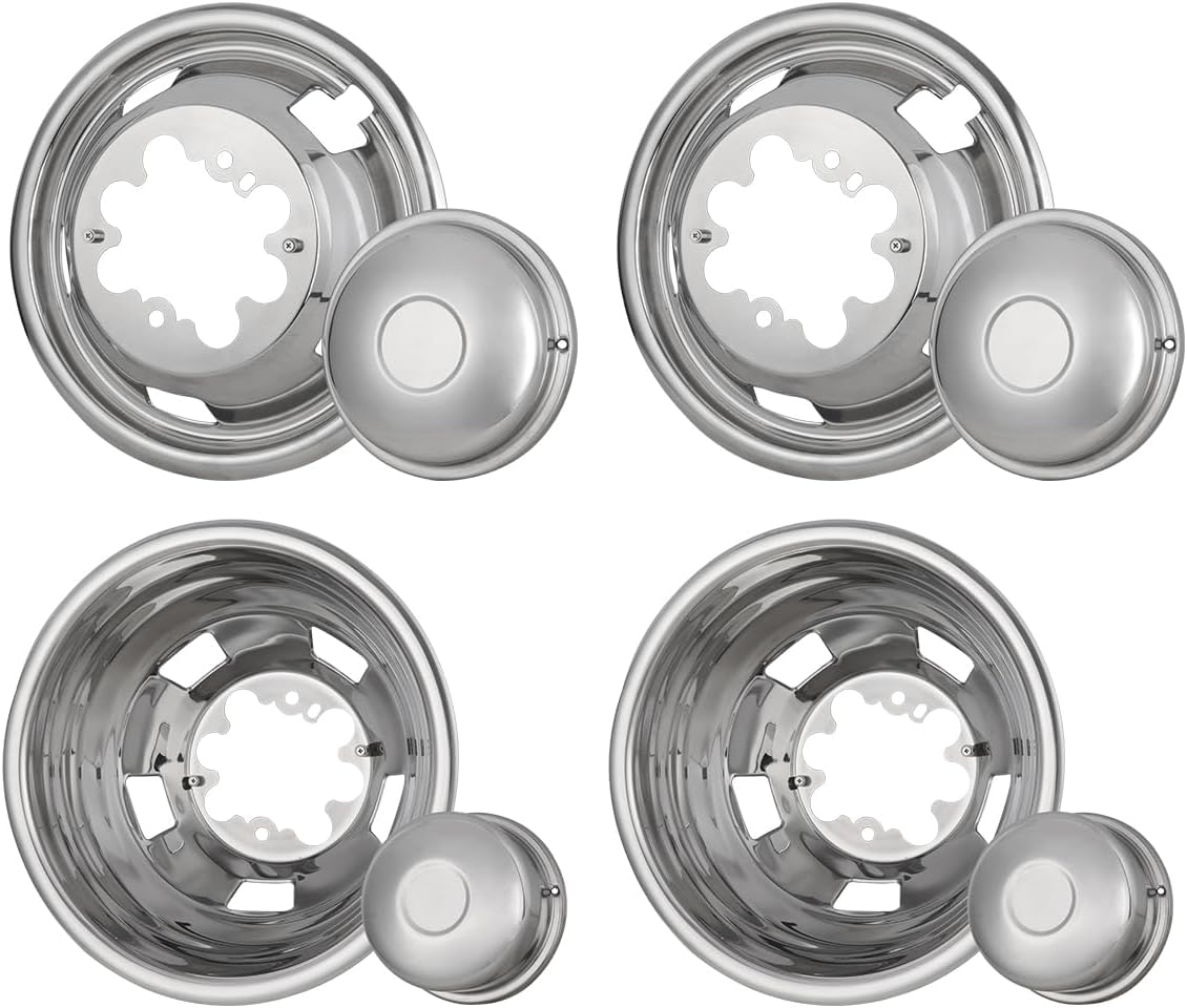 CPW 17 Inch Dually Wheel Simulators Fit for 2003-2018 Dodge Ram 3500, Stainless Material Dually Wheel Cover Set of 4, Bolt On Trucks Hubcap Kit (17 Inch -Stainless)