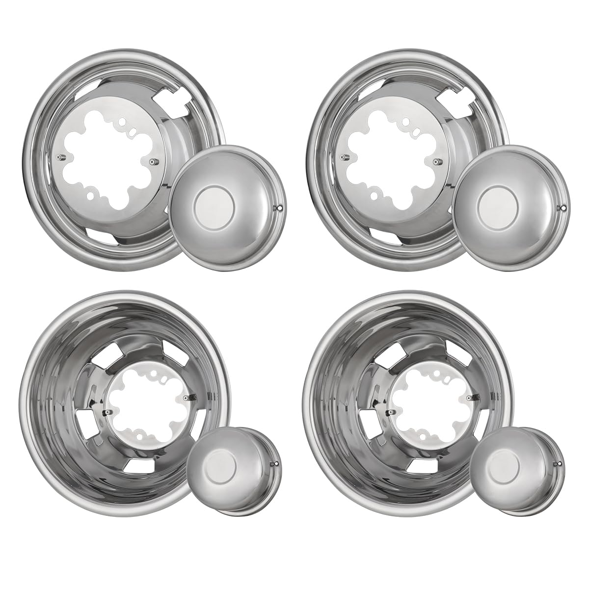 CPW 17 Inch Dually Wheel Simulators Fit for 2003-2018 Dodge Ram 3500, Stainless Material Dually Wheel Cover Set of 4, Bolt On Trucks Hubcap Kit (17 Inch -Stainless)