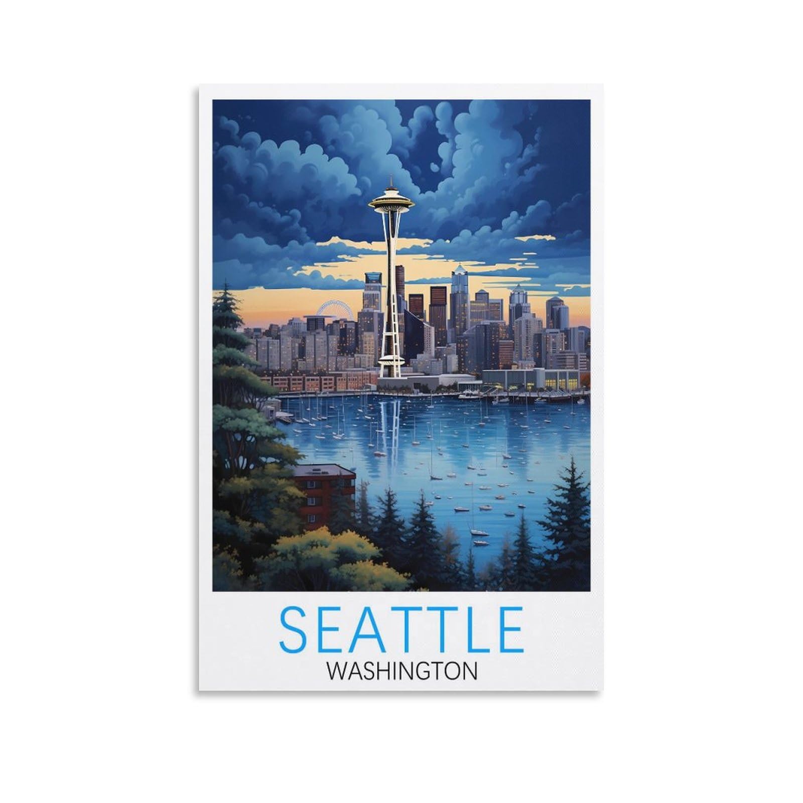 Orbana Unframe-Style Washington Seattle Vintage Travel Posters 08X12inch(20X30cm) Canvas Print For Living Room, Bedroom, Dorm, Home, Office Wall Decoration