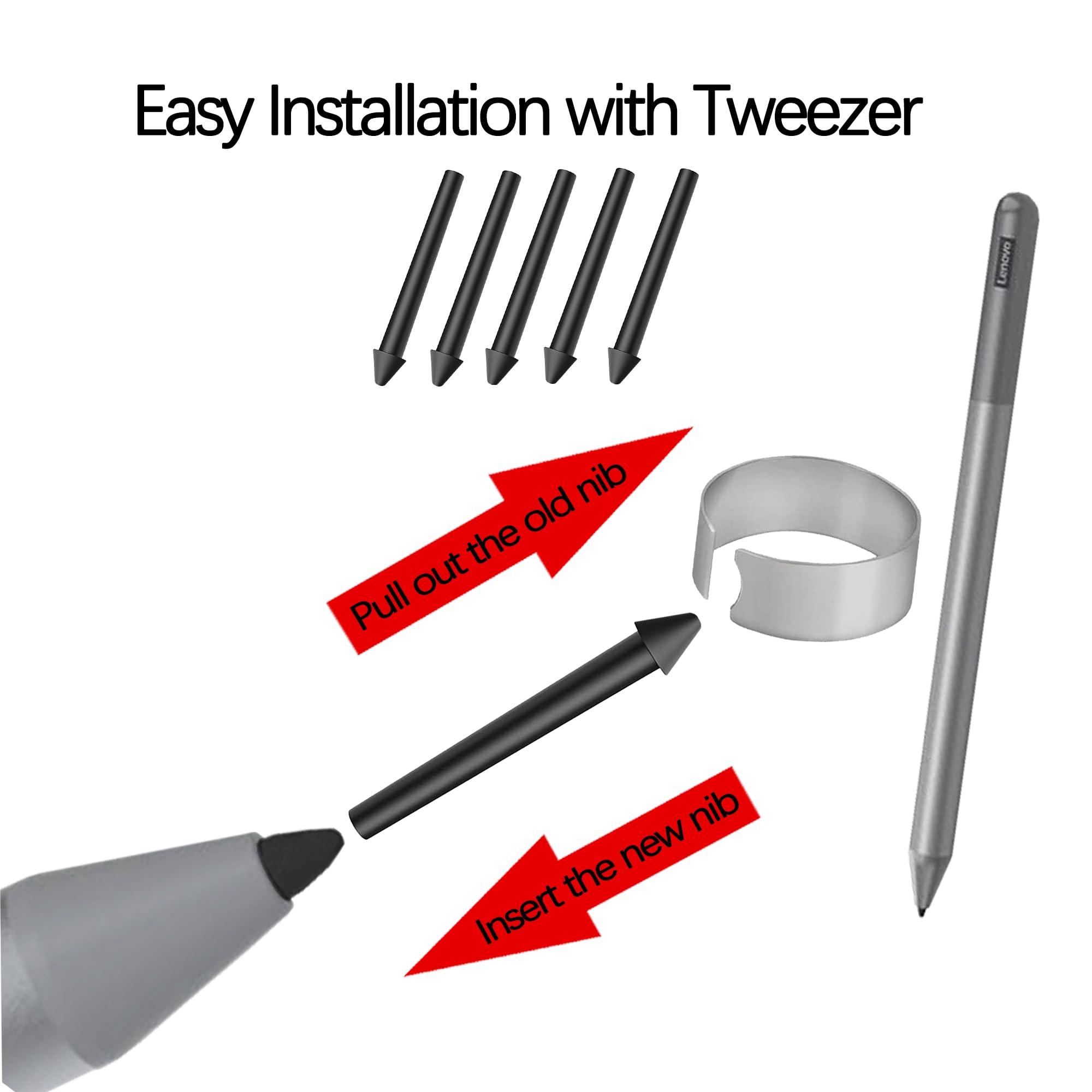 5X Standard Puntas de Repuesto para Lenovo Tab Pen para Tablet M11 & Idea 11"/Idea Plus 12,1", [Non para Lenovo Tab Pen Plus/Pro], Más Duradero, Controlar Preciso, Pantalla Amistoso, Negro
