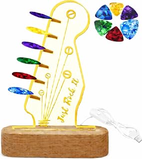 Light Up Guitar Pick Holder with 6 Guitar Picks – Acrylic & Beech Tree Guitar Pick Holder Display, Guitar Accessories Storage, Cool Guitar Gifts, Guitar Music Accessories Gift