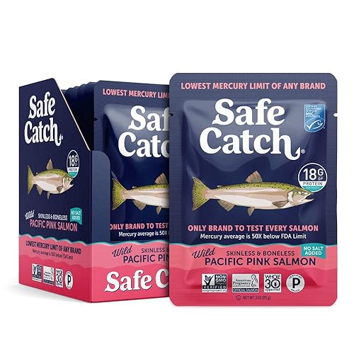 Safe Catch Bolsa de salmón rosa del Pacífico salvaje sin piel, sin sal añadida, probado por mercurio, Kosher, bolsas de 3 onzas, paquete de 12