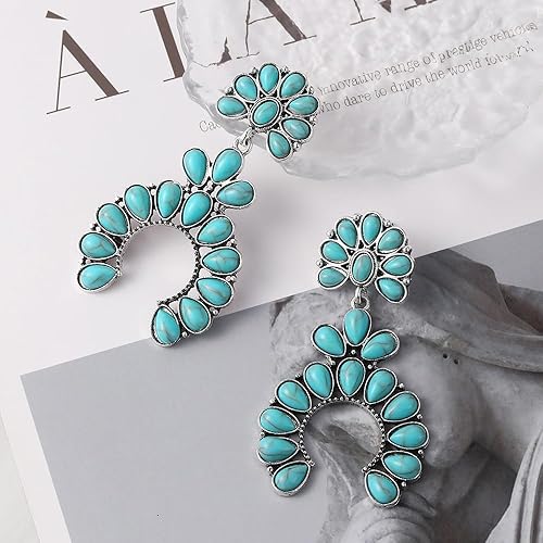 Miniatura 4 de Boolavard Turquoise Bohemian Dangle Earrings for Women, Turquoise Dainty Teardrop Drop Earrings Boho Hoop Healing Stone Earrings Jewelry Gifts