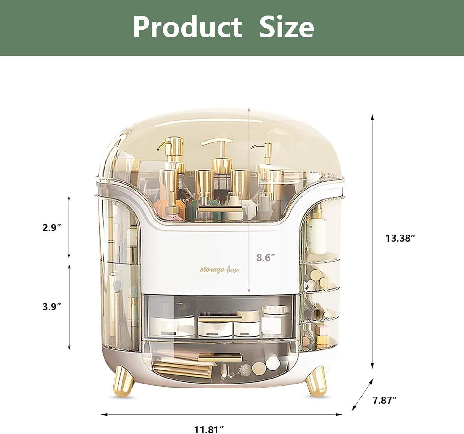 R Runilex Makeup Organizer Storage Box for Vanity Countertop Cosmetics, Skincare and Beauty Case with Clear Aclyric Lid Display for Easy Visibility and Drawers for Bathroom, Bedroom or Dresser