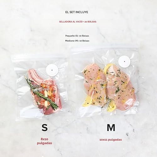 Vista 4 de Chef Preserve Selladora al Vacío Compacta para Alimentos (Máquina Selladora al Vacío + 20 Bolsas al Vacío Reutilizables) Potente Máquina Selladora