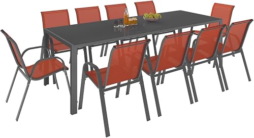 Salon de Jardin Madrid Table 240 cm et 10 chaises empilables IDMarket