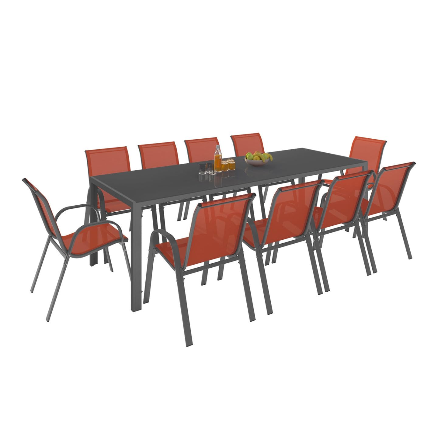 IDMarket - Salon de Jardin Madrid Table 240 cm et 10 chaises empilables