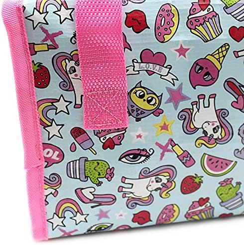 Fashion Stationery Lunch Bag Insulated Cooler Kids Adults Folding Reusable Pack Lunch Bags for Women Girls in Cute Unicorn Design