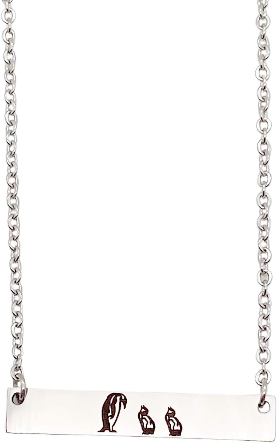 Penguin Jewelry for Women Mother's Horizontal Bar Necklace, Gift for Her- Choose Silver, Rose Gold or Yellow Gold in 16, 18, or 20 inch