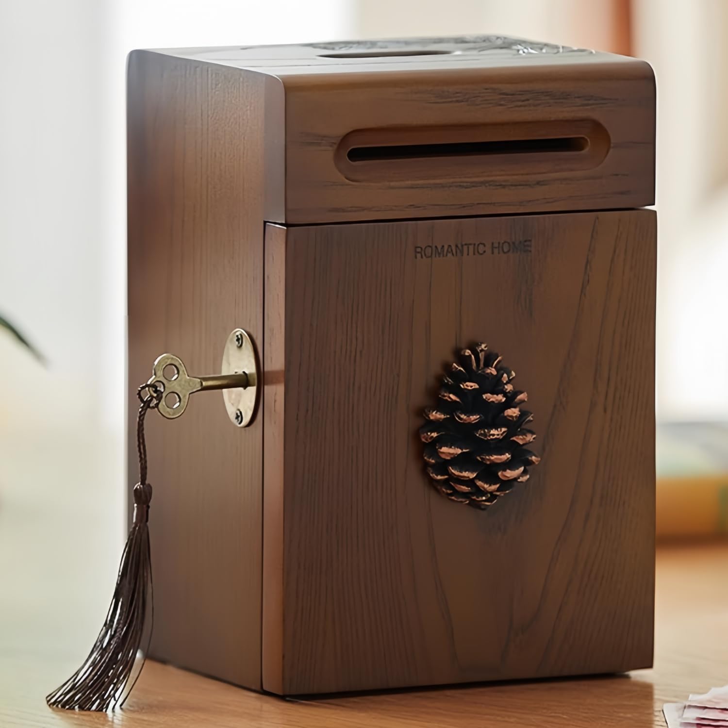 拘りのハンドメイド和風貯金箱(中型)と台座鍵箱セット 拘りの