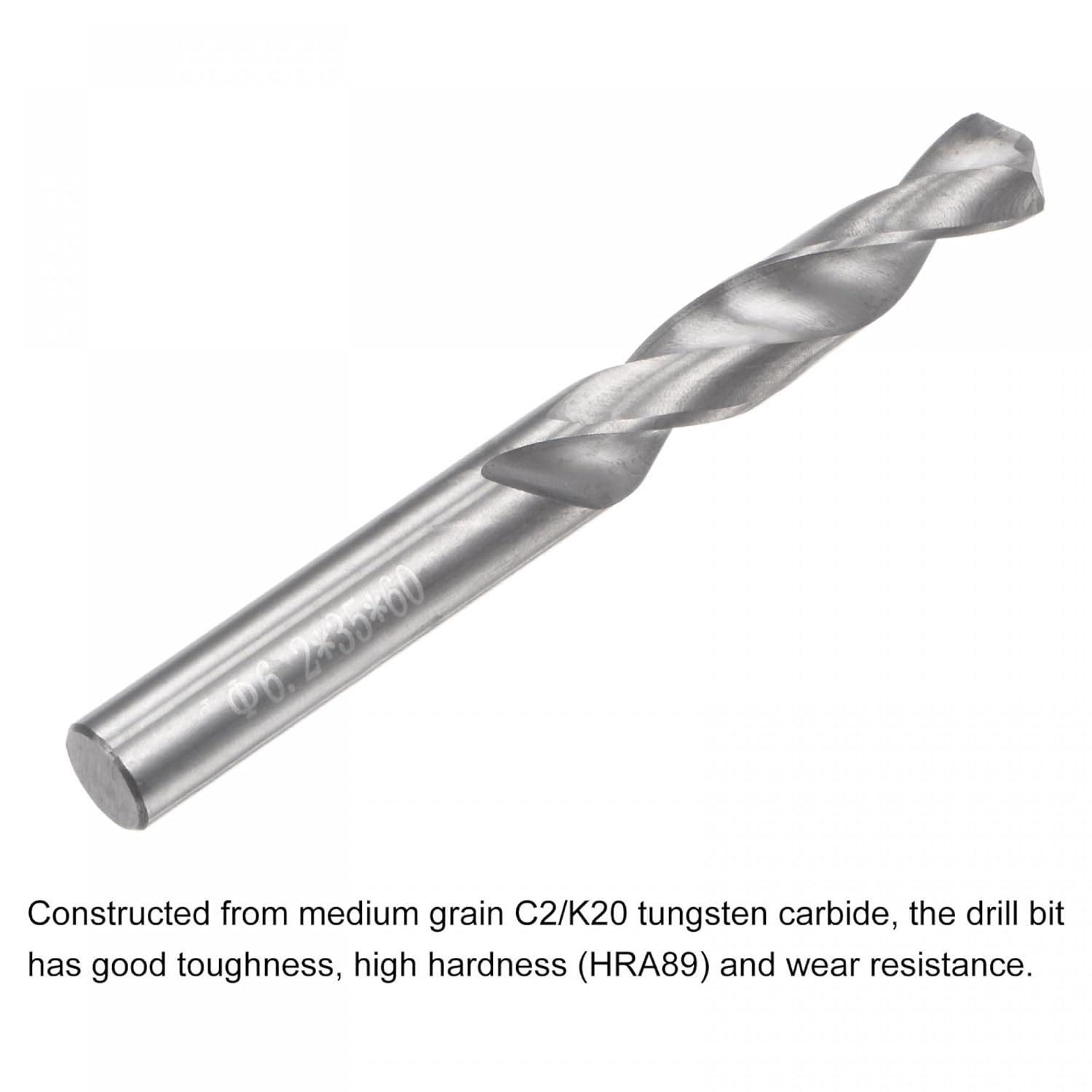 uxcell Solid Carbide Drill Bits, 6.2mm C2/K20 Tungsten Carbide Jobber Drill Bits Straight Shank Drilling Tool for Stainless Steel Aluminum Iron Metal Plastic