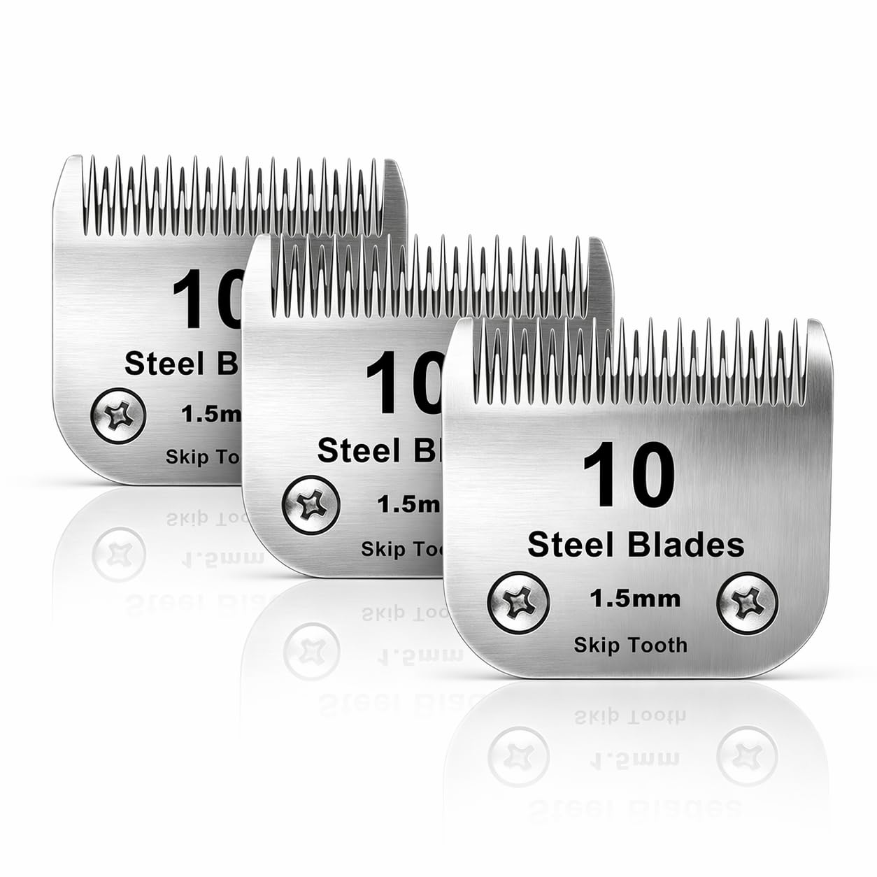 DODAER 10 Skip Tooth Detachable Pet Dog Grooming Steel Blades Set,Compatible with Andis,Oster A5,Wahl KM10 Series Clippers,Cut Length 1/16"(1.5mm),3 Pack