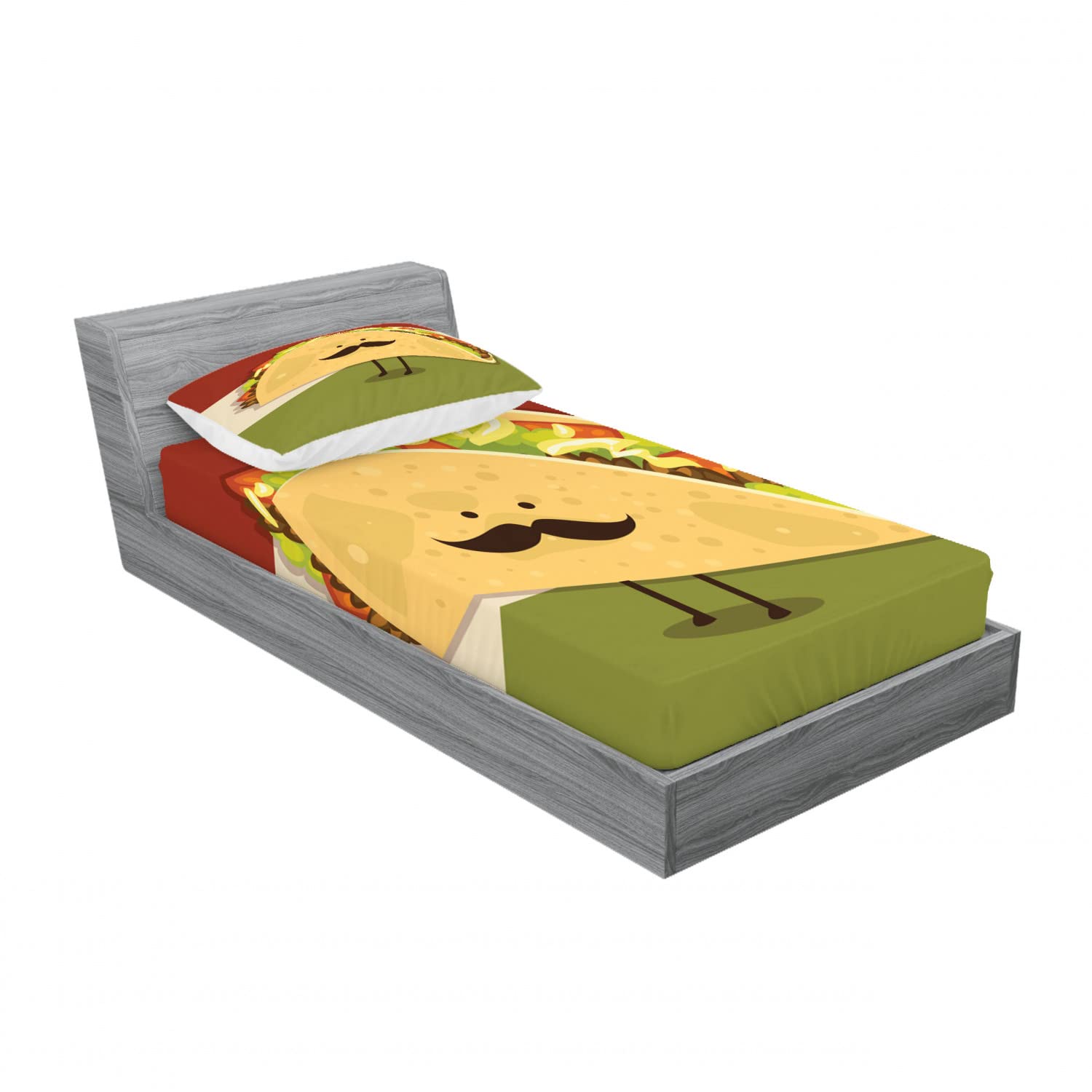 Ambesonne Food 2 Pack Fitted Sheet & Pillow Sham Set, Vintage Style Food Place Sign, 4 Pcs Bedding Decor, Package Contains 2 Twin Size Fitted Sheets & 2 Pillow Covers, Paprika Green