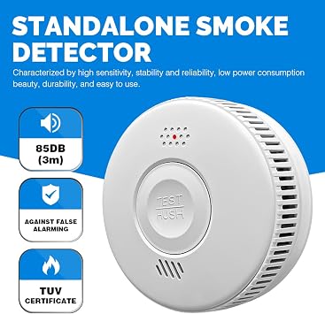 Smoke Detector with 10 Years of Autonomy, EN14604 Certified Smoke Detector, Fire Detector with Photoelectric Sensor