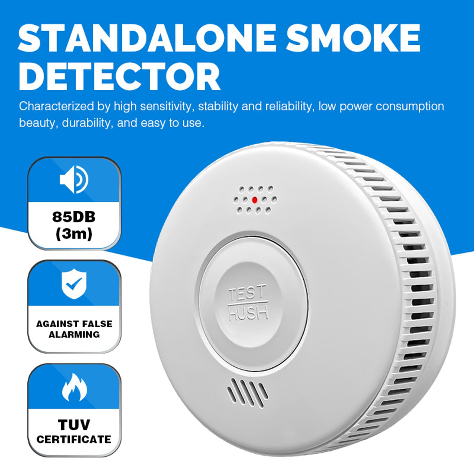 Alarma de Incendio con Detector de Humo,Alarma de Humo con Sensor Fotoeléctrico Avanzado,Monitoreo de Alarma de Incendio con Batería Recargable de 3 Años de Vida Útil,Alarma de 85dB con Indicador.1PCS