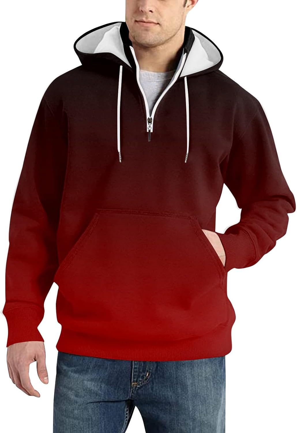 Ymosrh Men's Causal Hoodies, Athletic Workout Long Sleeve Gradient Color Pullover Hooded Sweatshirts with Pocket, M-4XL