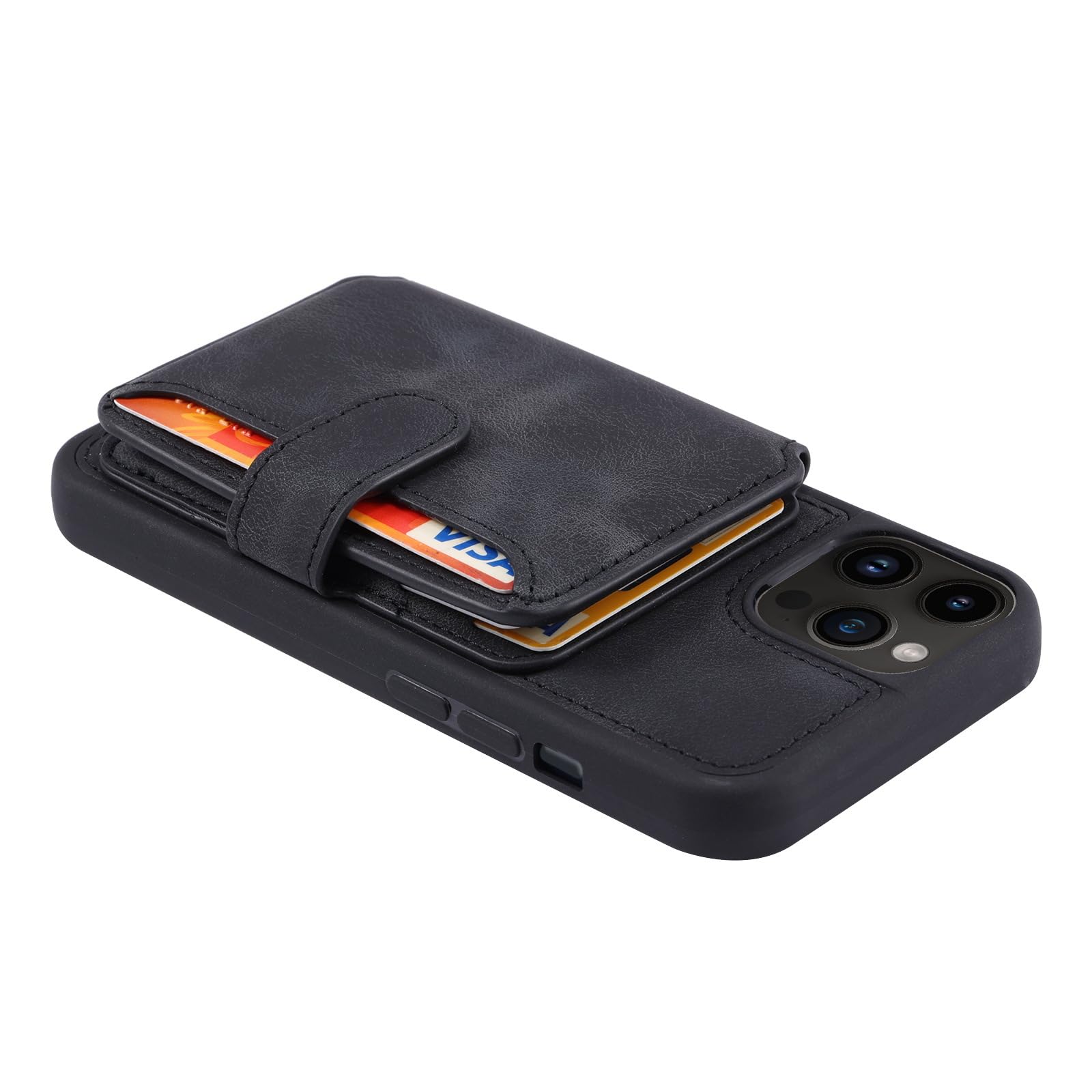 Étui Portefeuille en Cuir de Luxe pour iPhone 15, avec Poche pour Cartes et Coque arrière Antichoc (pour iPhone 15/Noir)