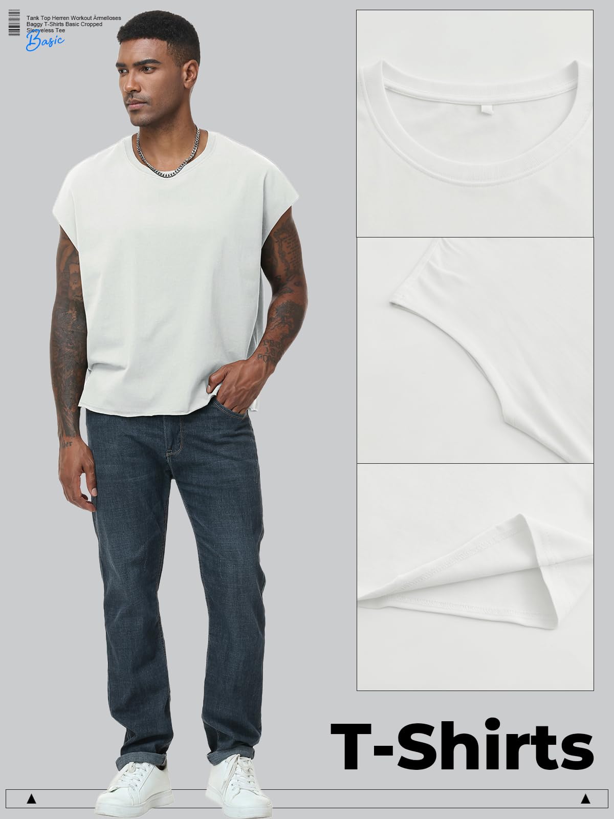 Tank Top Herren Ärmelloses Baggy T-Shirts Basic Cropped Sleeveless Tee