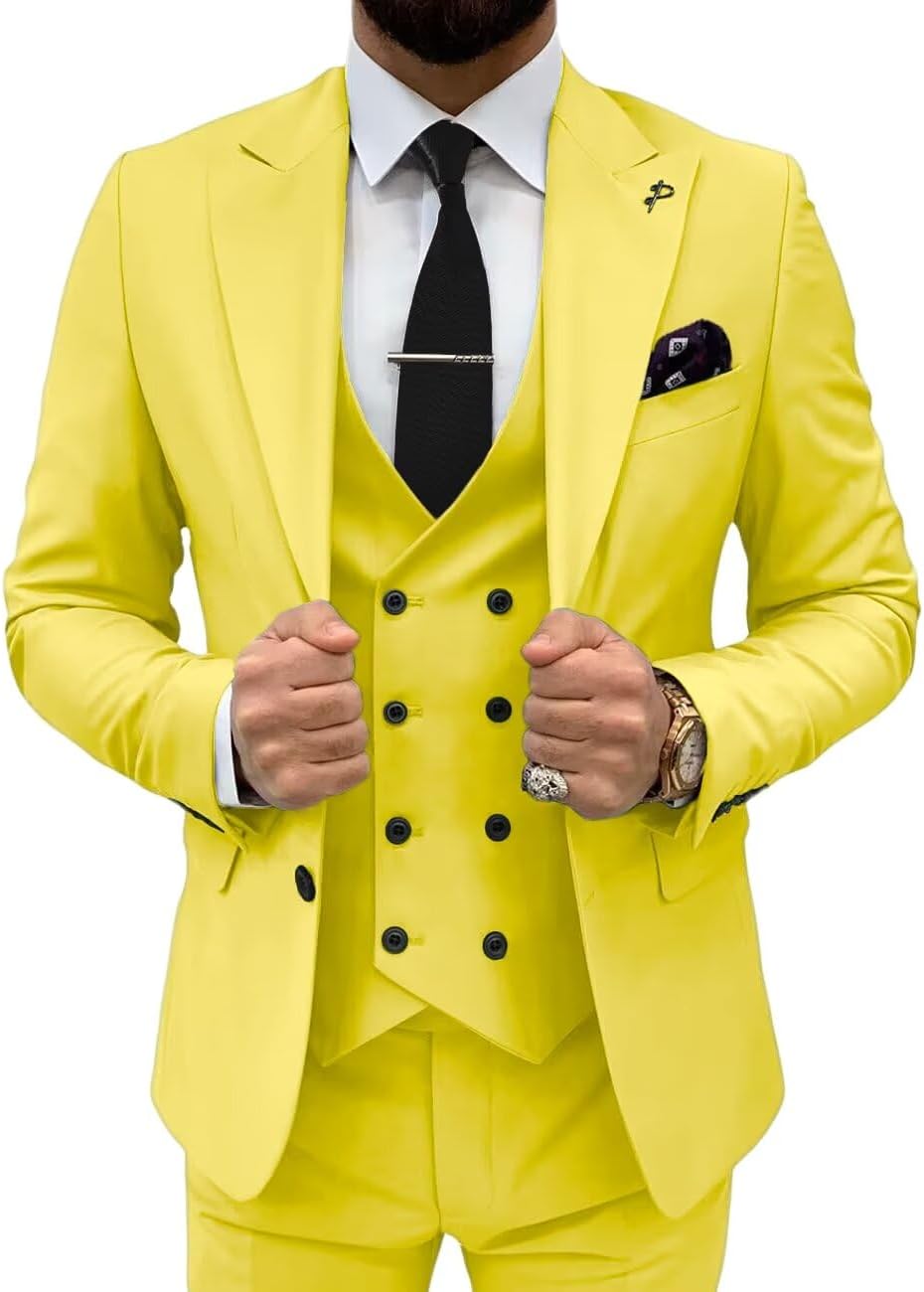 Men's 3 Piece Suit Slim Fit Wedding Groomsmen Suit Double Breasted Suit Men Prom Tuxedo Dinner Party