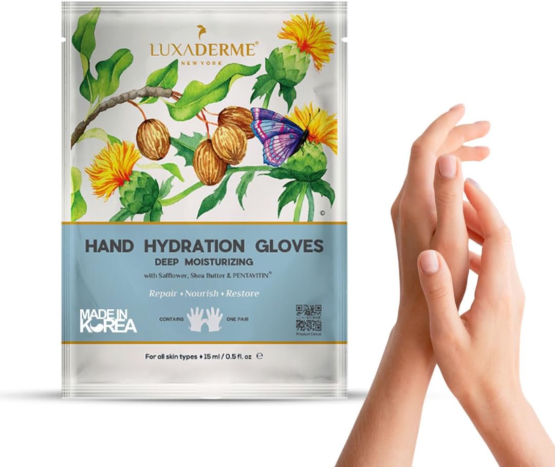 LuxaDerme Korean Hand Hydration Gloves for Dry & Dehydrated Hands with Shea Butter to Deeply Hydrate & Repair Rough Skin | Nourishes Nails & Cuticles | At-Home Manicure | Vegan Skincare for Men & Women