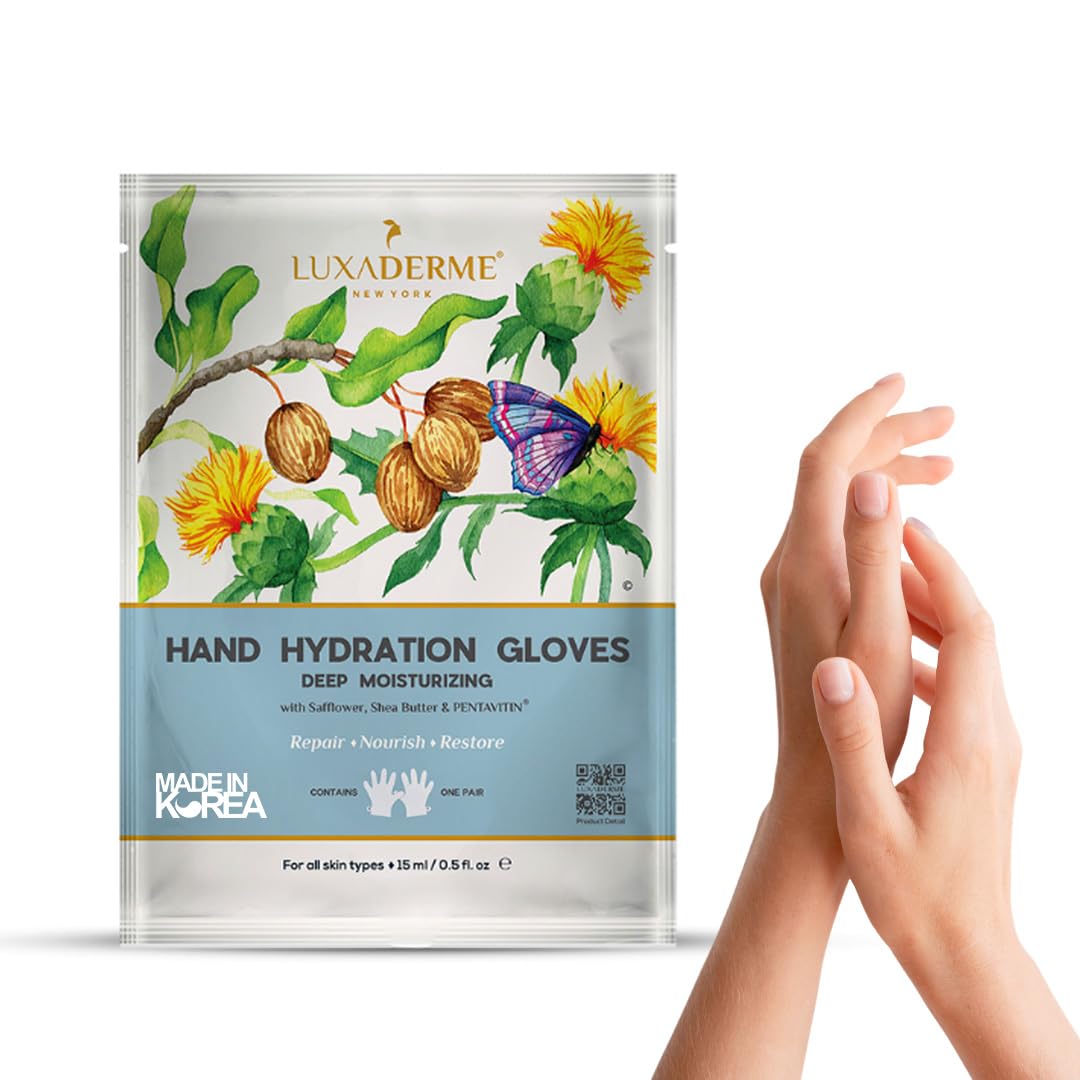 LuxaDerme Korean Hand Hydration Gloves for Dry & Dehydrated Hands with Shea Butter to Deeply Hydrate & Repair Rough Skin | Nourishes Nails & Cuticles | At-Home Manicure | Vegan Skincare for Men & Women